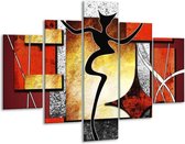 Glasschilderij -  Abstract - Rood, Grijs, Geel - 100x70cm 5Luik - Geen Acrylglas Schilderij - GroepArt 6000+ Glasschilderijen Collectie - Wanddecoratie- Foto Op Glas