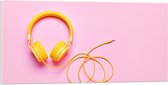 Acrylglas - Gele Headset tegen Roze Achtergrond - 100x50 cm Foto op Acrylglas (Met Ophangsysteem)