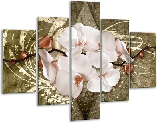 Peinture sur verre d'orchidée | Or, blanc, marron | 100x70cm 5Liège | Tirage photo sur verre |  F005981