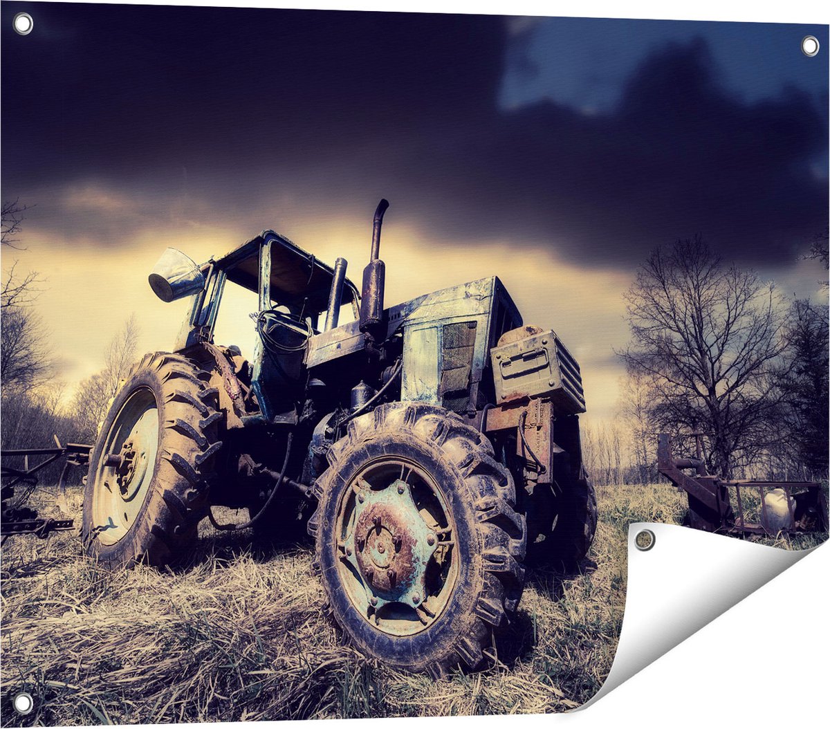 Gards Tuinposter Oude Tractor op het Grasveld - Trekker - 80x60 cm - Tuindoek - Tuindecoratie - Wanddecoratie buiten - Tuinschilderij Multikleur