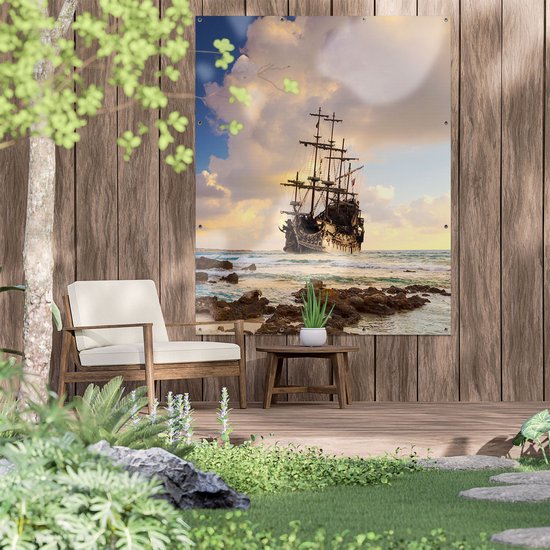 ROTH Schoolzak groot piratenschip 85 cm - 6-hoekig rood (h)-kant tule sluiting - suikerzak voor de eerste schooldag