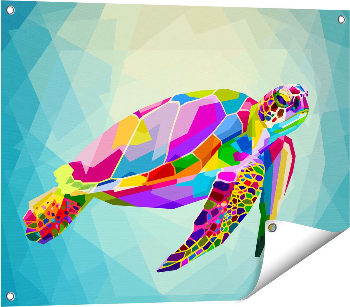 Gards Tuinposter Kleurrijke Schildpad in het Water - 80x60 cm - Tuindoek - Tuindecoratie - Wanddecoratie buiten - Tuinschilderij Multikleur