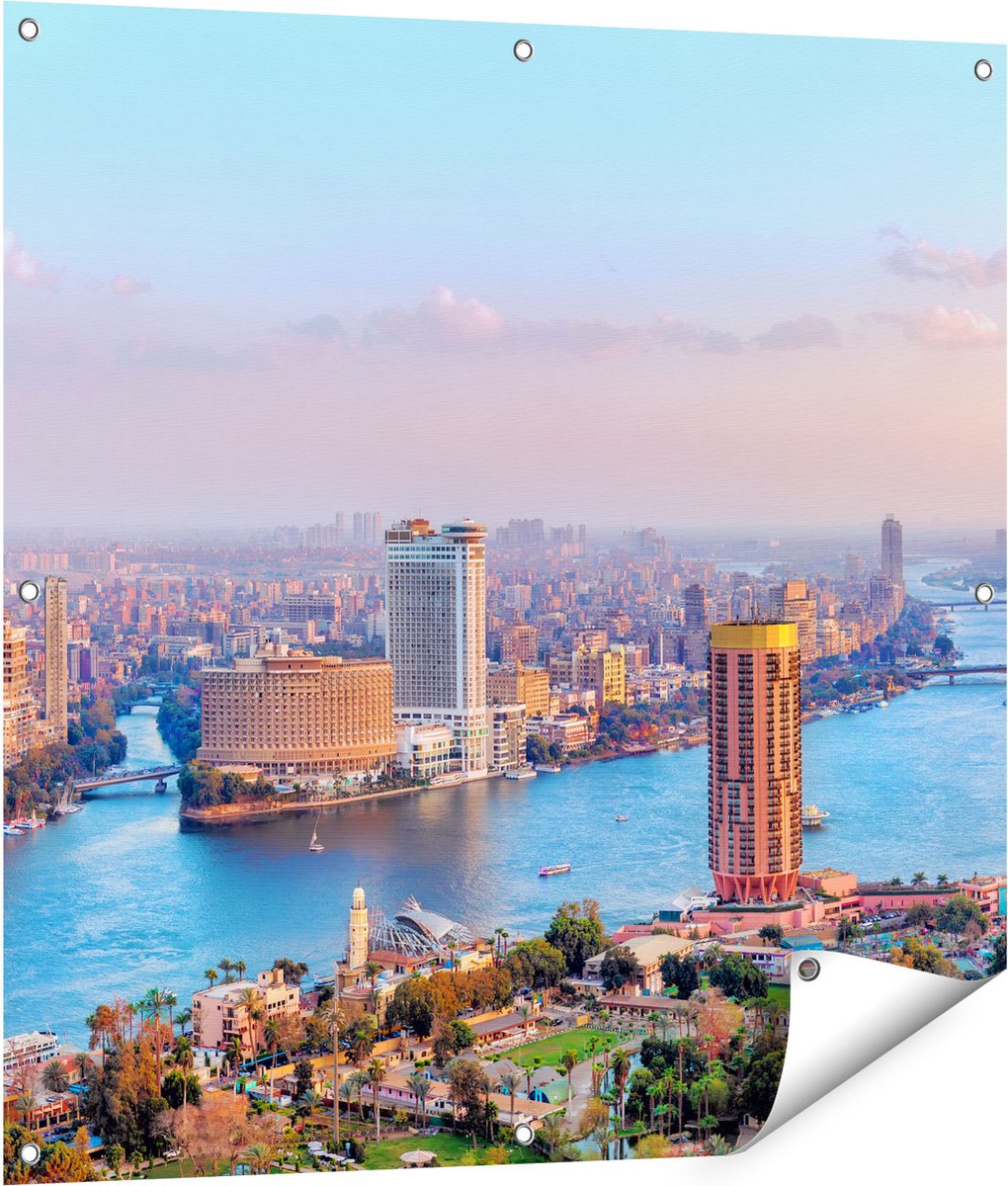 Gards Tuinposter De Nijl Rivier in Cairo, Egypte - 90x90 cm - Tuindoek - Tuindecoratie - Wanddecoratie buiten - Tuinschilderij Multikleur