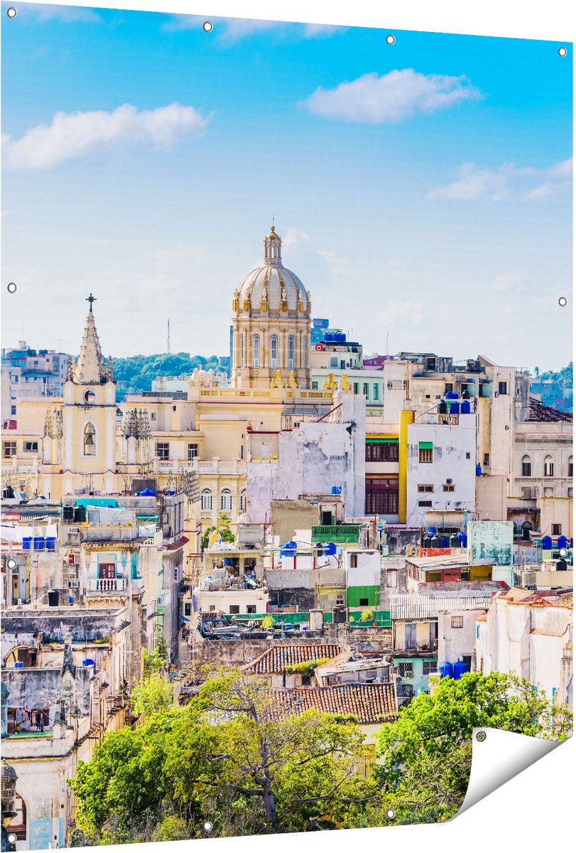 Gards Tuinposter Havana Stad in Cuba - 120x150 cm - Tuindoek - Tuindecoratie - Wanddecoratie buiten - Tuinschilderij Multikleur