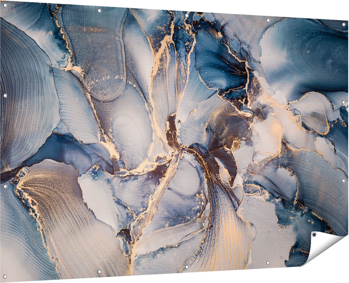 Gards Tuinposter Abstracte Luxe Kunst - Zwart met Goud - 180x120 cm - Tuindoek - Tuindecoratie - Wanddecoratie buiten - Tuinschilderij Multikleur