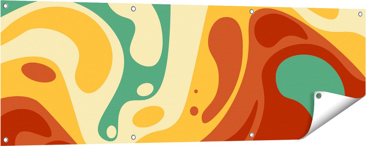 Gards Tuinposter Abstracte Kunst - Organische Kleurrijke Vormen - 150x50 cm - Tuindoek - Tuindecoratie - Wanddecoratie buiten - Tuinschilderij Multikleur