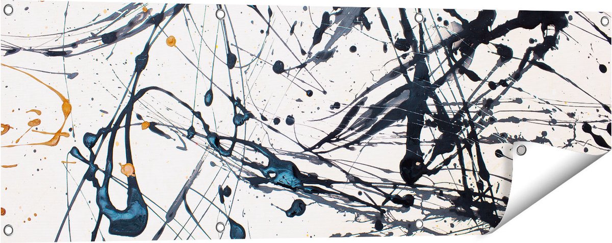 Gards Tuinposter Abstracte Kunst van Zwarte Verf - 120x40 cm - Tuindoek - Tuindecoratie - Wanddecoratie buiten - Tuinschilderij Multikleur