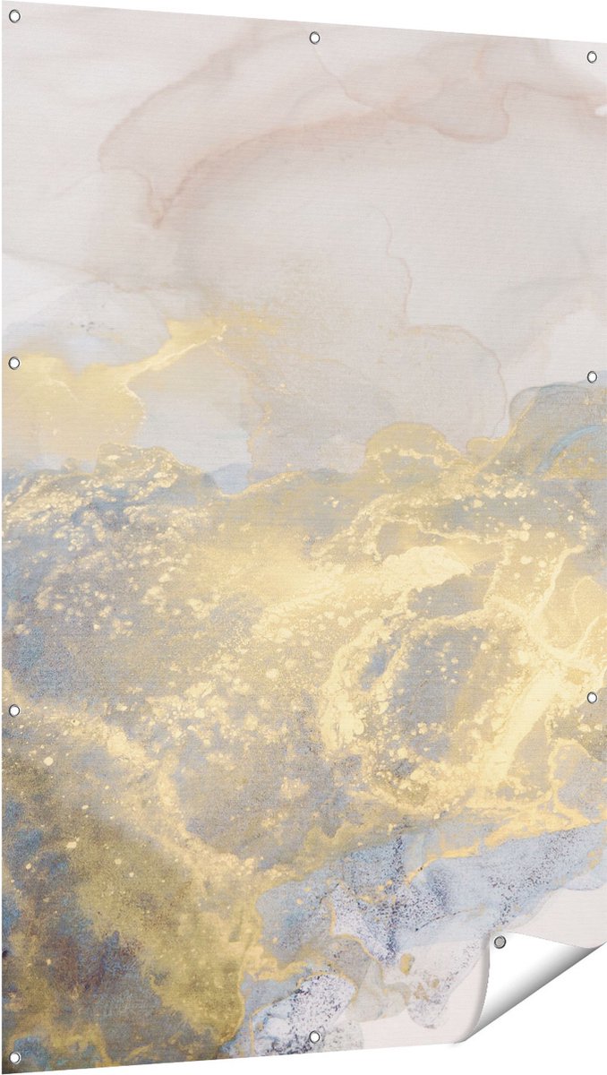 Gards Tuinposter Abstracte Kunst van Grijze Gouden Marmer - 100x150 cm - Tuindoek - Tuindecoratie - Wanddecoratie buiten - Tuinschilderij Multikleur