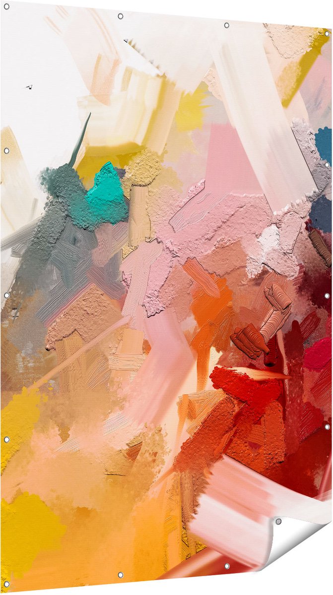 Gards Tuinposter Abstracte Kunst - Kleurrijke Olieverf - 120x180 cm - Tuindoek - Tuindecoratie - Wanddecoratie buiten - Tuinschilderij Multikleur