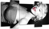 GroepArt - Schilderij - Marilyn Monroe - Zwart, Grijs, Rood - 120x65cm 5Luik - Foto Op Canvas - GroepArt 6000+ Schilderijen 0p Canvas Art Collectie - Wanddecoratie