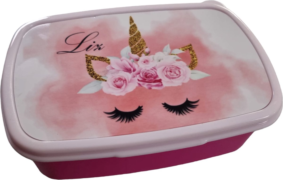 LBM gepersonaliseerde lunchbox Unicorn - roze