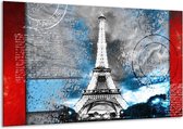 Glasschilderij Parijs, Eiffeltoren - Grijs, Blauw, Zwart - 120x70cm 1Luik - Foto Op Glas - Geen Acrylglas Schilderij - GroepArt 6000+ Glasschilderijen Art Collectie - Wanddecoratie - Woonkamer - Slaapkamer