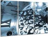 GroepArt - Schilderij -  Klok - Blauw, Grijs, Wit - 120x80cm 3Luik - 6000+ Schilderijen 0p Canvas Art Collectie