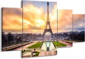 GroepArt - Schilderij -  Eiffeltoren - Grijs, Bruin, Groen - 160x90cm 4Luik - Schilderij Op Canvas - Foto Op Canvas