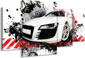 GroepArt - Schilderij -  Audi - Rood, Zwart, Wit - 160x90cm 4Luik - Schilderij Op Canvas - Foto Op Canvas