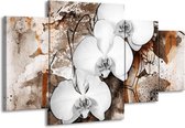 GroepArt - Schilderij -  Orchidee - Wit, Bruin - 160x90cm 4Luik - Schilderij Op Canvas - Foto Op Canvas