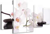GroepArt - Schilderij -  Orchidee - Wit, Zwart - 160x90cm 4Luik - Schilderij Op Canvas - Foto Op Canvas