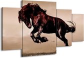 GroepArt - Schilderij -  Paard - Bruin, Grijs, Zwart - 160x90cm 4Luik - Schilderij Op Canvas - Foto Op Canvas