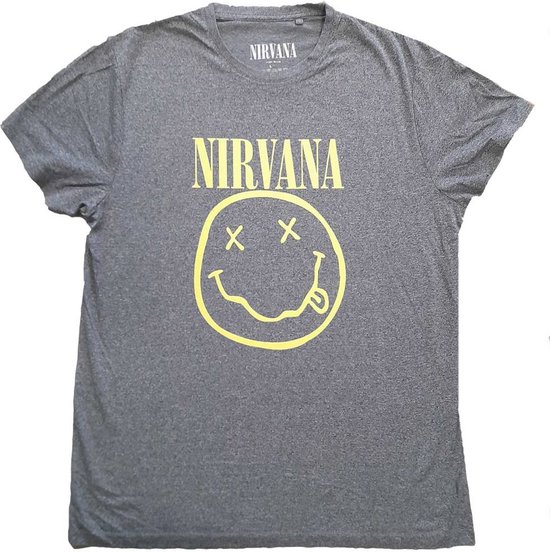 Nirvana Heren Tshirt Yellow Smiley Grijs