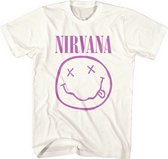 Nirvana - Purple Happy Face Heren T-shirt - M - Wit