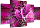GroepArt - Schilderij -  Anthurium - Paars - 160x90cm 4Luik - Schilderij Op Canvas - Foto Op Canvas