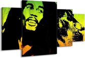 GroepArt - Schilderij -  Man - Groen, Zwart, Oranje - 160x90cm 4Luik - Schilderij Op Canvas - Foto Op Canvas