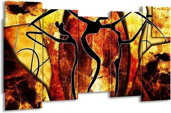 GroepArt - Canvas Schilderij - Abstract - Oranje, Rood, Zwart - 150x80cm 5Luik- Groot Collectie Schilderijen Op Canvas En Wanddecoraties