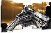 GroepArt - Canvas Schilderij - Eiffeltoren - Grijs, Bruin, Zwart - 150x80cm 5Luik- Groot Collectie Schilderijen Op Canvas En Wanddecoraties