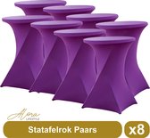 Statafelrok paars 80 cm per 8 - partytafel - Alora tafelrok voor statafel - Statafelhoes - Bruiloft - Cocktailparty - Stretch Rok - Set van 8