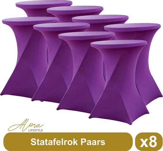 Jupe de table debout violet 80 cm par 8 - Table de fête - Jupe de table Alora pour table debout - Housse de table debout - Mariage - Cocktail - Rok Stretch - Set de 8