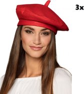 3x Franse baret rood - Thema party Landen Frankrijk Hoofddeksel festival thema feest fun hoed