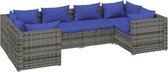 vidaXL - 6-delige - Loungeset - met - kussens - poly - rattan - grijs