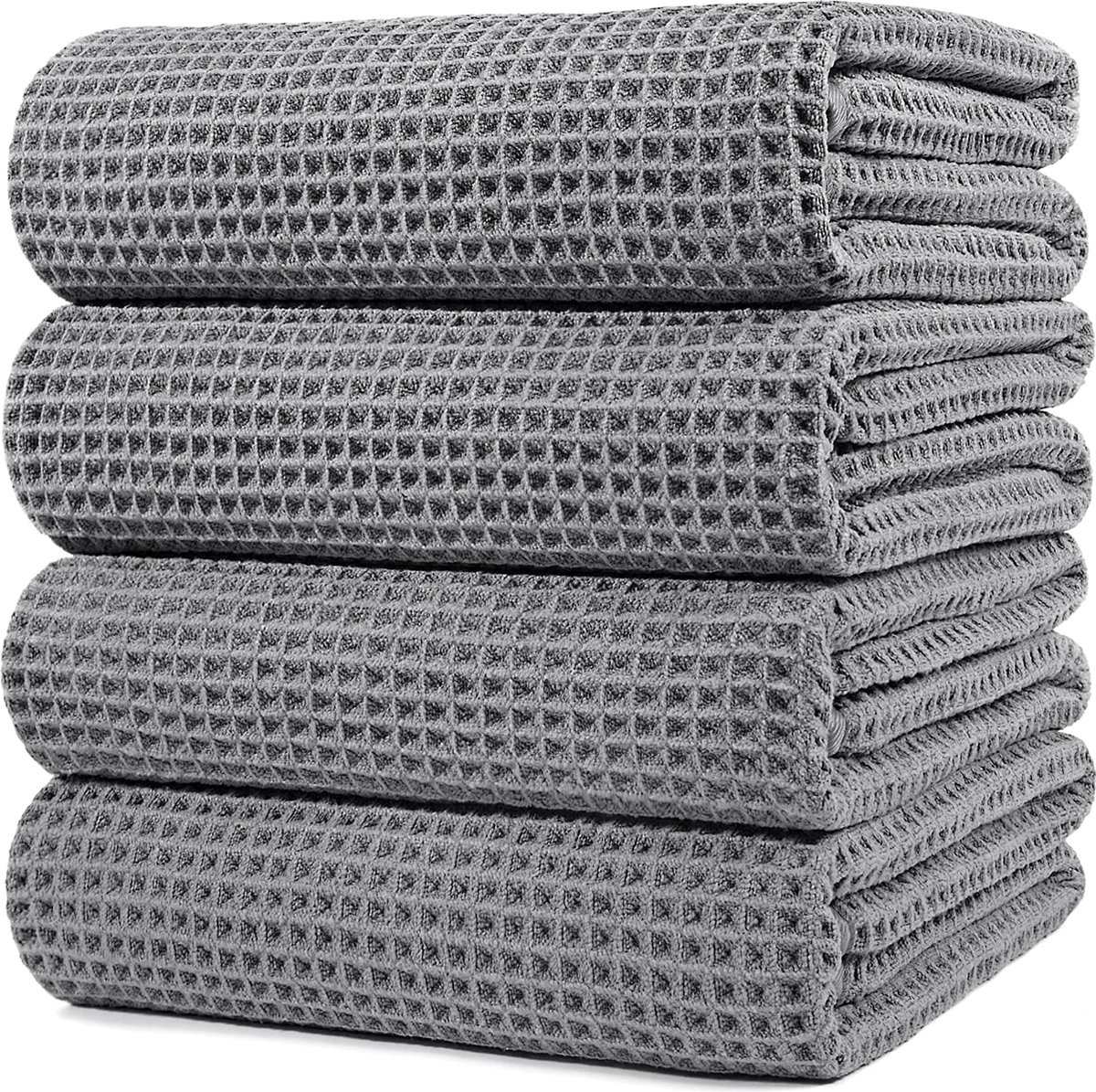 Microvezel badhanddoek - pluisvrij & sneldrogend - wafelstructuur - zeer groot - grijs - 152 x 76 cm - 4 stuks