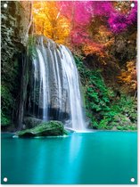 Tuinschilderij Waterval - Bomen - Roze - Bruin - Natuur - 60x80 cm - Tuinposter - Tuindoek - Buitenposter