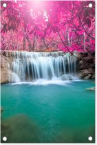 Tuindecoratie Waterval - Boom - Roze - Natuur - 40x60 cm - Tuinposter - Tuindoek - Buitenposter