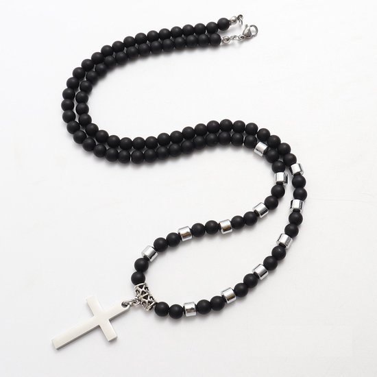 Kruisketting voor mannen en jongens, roestvrij staal, gelaagde Cubaanse schakel, visgraatketting, kruishanger, religieuze mode-sieraden, cadeaus, 16-24 inch | NL