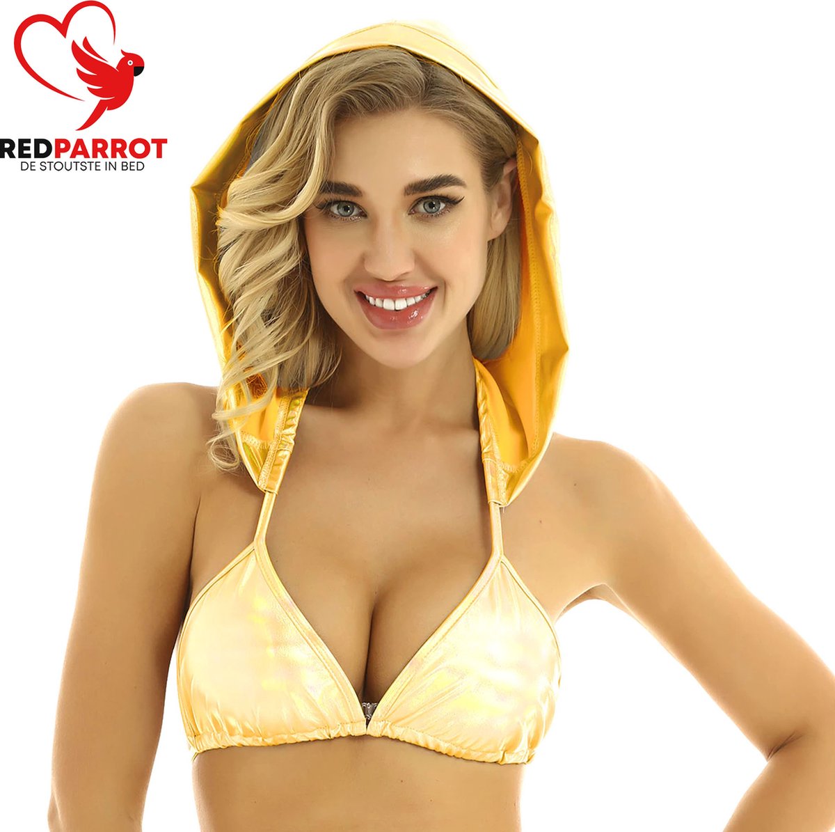 Goedkoopste Erotisch topje met capuchon Naranja | Beha | BH | Dames Lingerie | Sexy kleding | Vrouwen | Strand | Bikini | Goud en Geel | Festival | Zomer