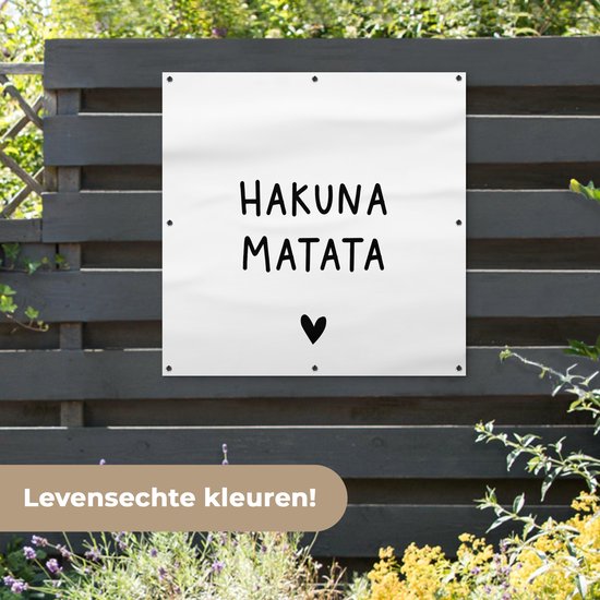 Nappe de jardin Citation hollandaise : 'Hakuna Matata' avec coeur noir sur fond blanc - 100x100 cm