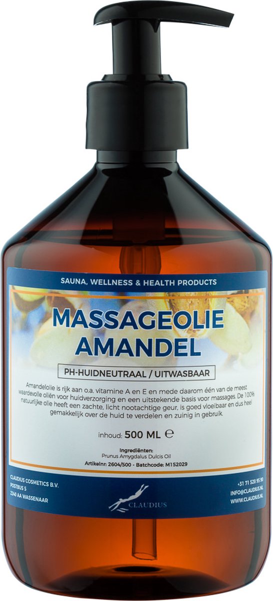 Goedkoopste Massageolie Amandelolie 500 ml met pomp - 100 natuurlijk - biologisch en koud geperst