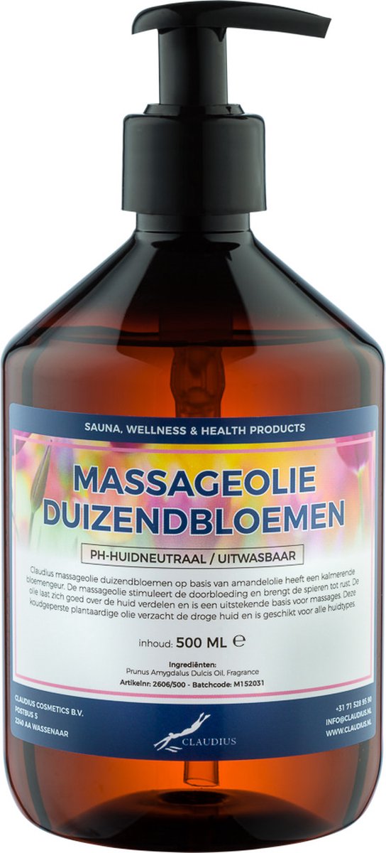 Goedkoopste Massageolie Duizendbloemen 500 ml met pomp - 100 natuurlijk - biologisch en koud geperst