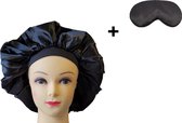 oDaani - Bonnet satijn - Slaapmuts satijn + satijnen slaapmasker set Zwart