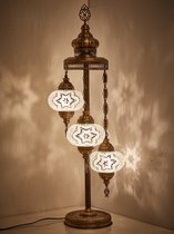 Mozaïek Lamp - Oosterse Lamp - Turkse Lamp - Vloerlamp - Staande Lamp - Marokkaanse Lamp - Ø 15 cm - Hoogte 85 cm - 3 Bollen - Handgemaakt - Authentiek - Wit