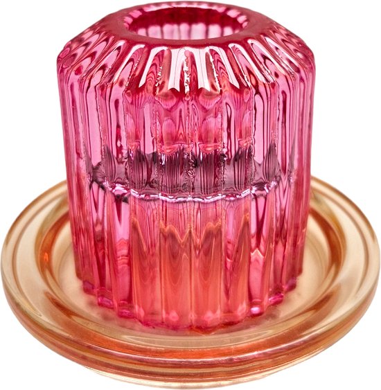 Bougeoir en verre Cactula pour 1 bougie de table rose fushia avec orange 7  cm tendance... | bol.com