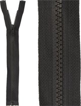 Deelbare rits 60cm zwart met bloktandjes - 100% polyester - stevige rits voor jassen