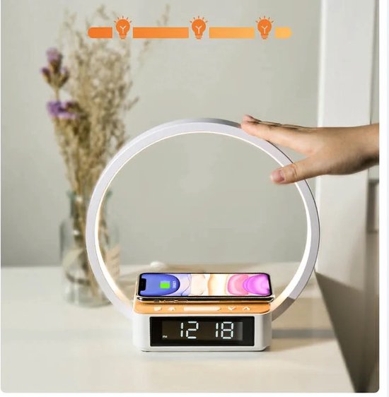 blonbar LED Nachttischlampe mit Ladefunktion, 10W Wireless Charger & 3 Stufige Helligkeit Tischleuchte, Wake Up Licht Wecker Touch Control Dimmbar für Schlafzimmer Wohnzimmer
