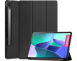Hoes - Geschikt voor Lenovo Tab P12 Pro - Dun & Stevig - Trifold Bookcase - Hard Cover - Hardcover Book Case - Tablet Hoesje - Zwart