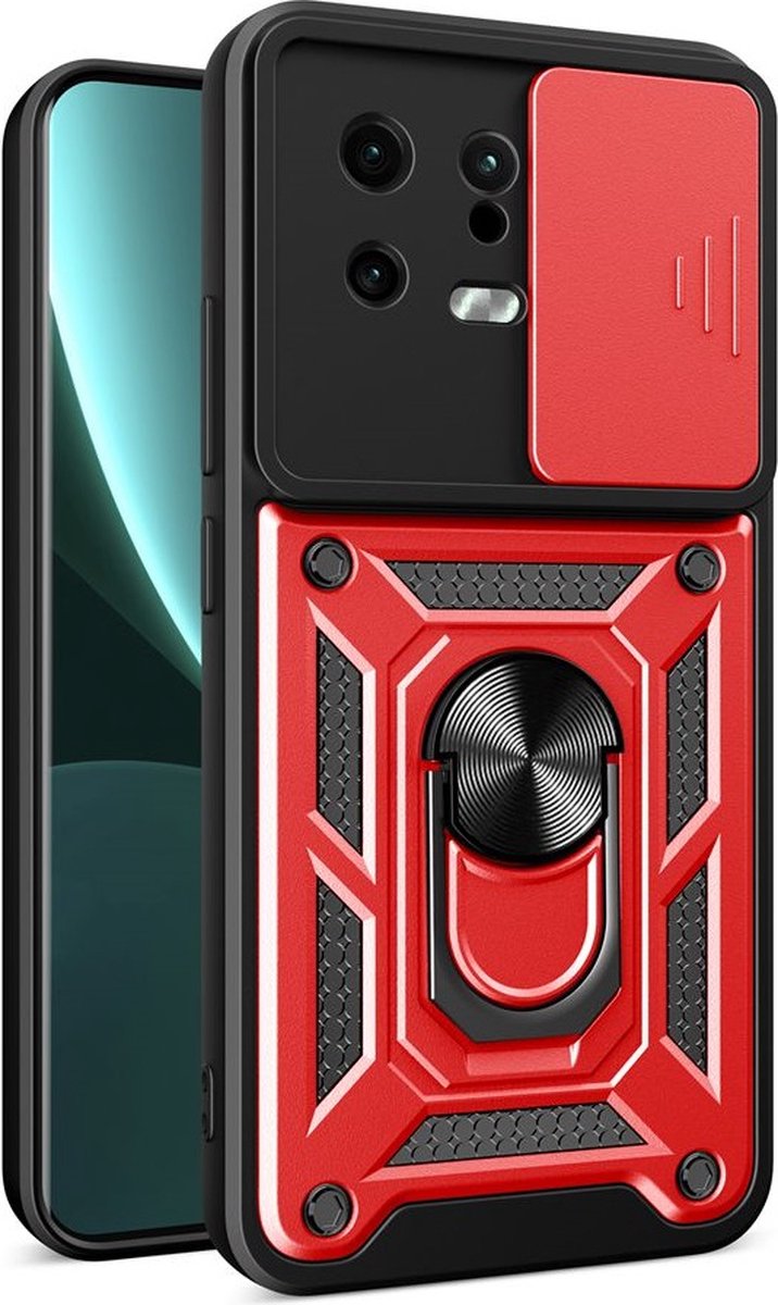MobyDefend Hoesje - Geschikt voor Xiaomi 13 - Pantsercase Met Draaibare Ring - Rood