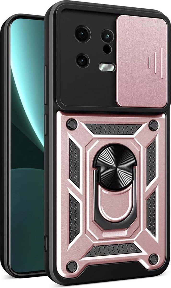 MobyDefend Hoesje - Geschikt voor Xiaomi 13 - Pantsercase Met Draaibare Ring - Rosé