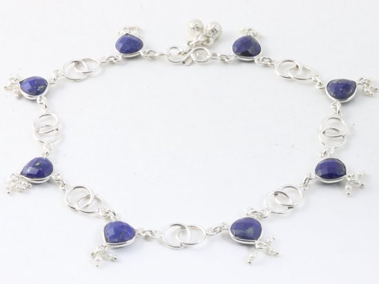 Bracelet de cheville en argent avec lapis-lazuli et perles fines