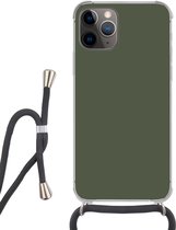 Telefoonkoord - Telefoonketting - Hoesje met koord Geschikt voor iPhone 11 Pro Max - Groen - Effen kleur - Olijfgroen - Siliconen - Crossbody - Telefoonhoesje met koord